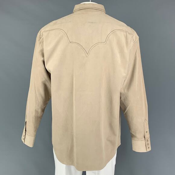 7 DIAMONDS Size L Khaki Contrast Stitch Polyester Western Long Sleeve Shirt - Picture 3 of 4